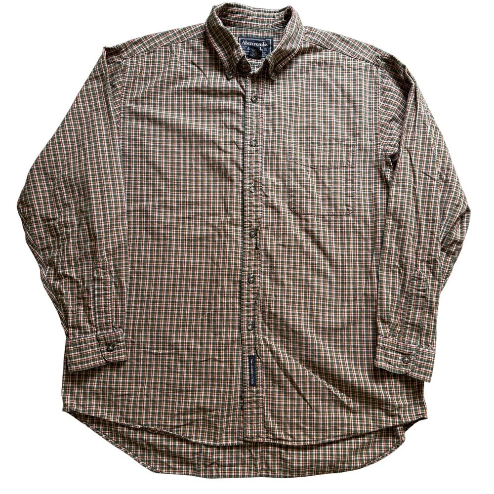 Abercrombie & Fitch Men's Button Down Long Sleeve Shirt Green Red Yellow Large